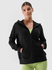 4F Bluza dresowa rozpinana z kapturem damska - czarna XXL. Czarne bluzy damskie 4f, xs, bez wzorów, z bawełny, z kapturem. Za 159.99 zł.