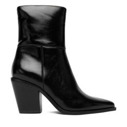 Botki JENNY. Czarne botki damskie Jenny, bez obcasa, na słupku, bez zapięcia. Za 179.99 zł.