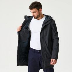 Ciepła długa kurtka żeglarska męska Decathlon 500. Czarne kurtki męskie TRIBORD, na zimę, l, bez wzorów, z lycry, z kapturem. Za 399.99 zł.
