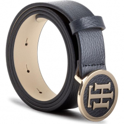 Pasek Damski TOMMY HILFIGER - Th Round Buckle Belt 3.0 AW0AW05366 75 413. Niebieskie paski damskie Tommy Hilfiger, w paski, ze skóry. W wyprzedaży za 169.00 zł.