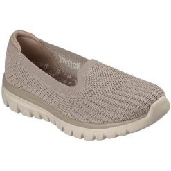 Baleriny damskie Skechers Graceful Bliss Intent. Brązowe baleriny damskie Skechers, bez wzorów, z materiału, bez obcasa. Za 490.00 zł.