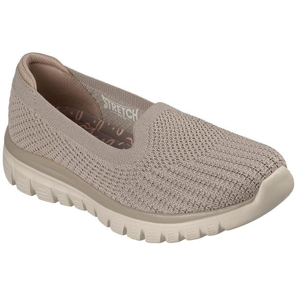 Baleriny damskie Skechers Graceful Bliss Intent. Brązowe baleriny damskie Skechers, bez wzorów, z materiału, bez obcasa. Za 490.00 zł.
