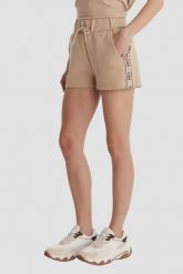 GUESS Beżowe damskie krótkie spodenki sportowe z lampasami Britney, Rozmiar M. Brązowe szorty sportowe damskie Guess, m, z aplikacjami, sportowe. W wyprzedaży za 219.99 zł.