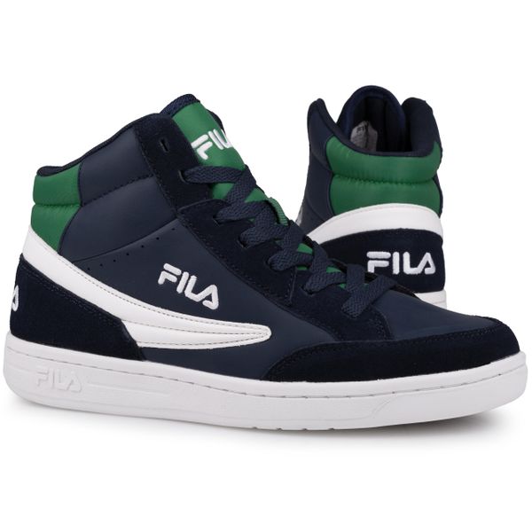 Buty młodzieżowe za kostkę Fila CREW MID TEENS. Niebieskia obuwie sportowe damskie Fila, bez wzorów, trekkingowe. Za 149.99 zł.