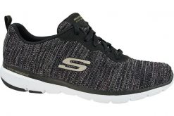 Buty sportowe Sneakersy damskie, Flex Appeal 3.0 Endless Glamour. Czarne obuwie sportowe damskie Skechers, bez wzorów, z materiału, trekkingowe. Za 159.99 zł.
