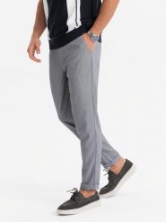 Spodnie męskie chino REGULAR FIT z gumką w pasie – szare V2 OM-PACP-0157 - XL. Szare eleganckie spodnie męskie Ombre Clothing, l, bez wzorów, z bawełny. W wyprzedaży za 219.99 zł.