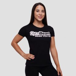 Koszulka damska fitness slim czarna Beam. Czarne koszulki sportowe damskie GYMBEAM, m, bez wzorów, z bawełny, bez kołnierzyka, bez ramiączek, na fitness i siłownię. Za 55.90 zł.