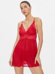 Hunkemöller Koszula nocna 173763 Czerwony Feminine Fit. Czerwone piżamy damskie Hunkemöller, xxs, bez wzorów, z syntetyku, bez ramiączek. Za 89.99 zł.