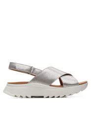 Clarks Sandały DashLite Wish 26171951 Srebrny. Szare sandały damskie Clarks, bez wzorów, ze skóry, bez obcasa, na płaskiej podeszwie, bez zapięcia. Za 249.99 zł.