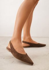 Brązowe Balerinki Typu Slingback Diarin. Brązowe baleriny damskie Renee, z aplikacjami, eleganckie, bez obcasa. Za 99.99 zł.