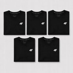 KOMPLET KOSZULEK MĘSKICH 4F ZESTAW 5PAK T-SHIRT L TTSHM3341 CZARNY. Czarne t-shirty męskie 4f, l, bez wzorów, z bawełny, sportowe, bez kołnierzyka. Za 249.95 zł.