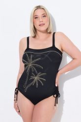 Damski Strój kąpielowy uniwersalny miękkie miseczki odpinane ramiączka. Czarne kostiumy jednoczęściowe damskie Ulla Popken, plus size, bez wzorów, z elastanu, plus size, do pływania. Za 233.99 zł.