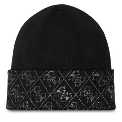 Czapka Guess. Czarne czapki i kapelusze damskie Guess, na zimę, z aplikacjami. Za 219.99 zł.