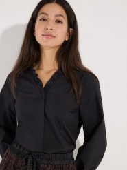 More & More bluzka z falbanami Kobiety czarny, 40. Czarne bluzki damskie More & More, bez wzorów, z bawełny, bez kołnierzyka, bez ramiączek. Za 339.95 zł.