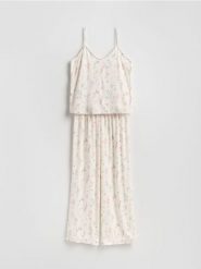 Dwuczęściowa piżama na ramiączkach - kremowy. Białe piżamy damskie Reserved, l, bez wzorów, z wiskozy, bez ramiączek. Za 139.99 zł.