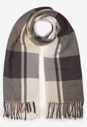 Różowy Szalik z Wiskozy i Bawełny w Kratę z Frędzlami Lakhta. Czerwone szaliki i chusty damskie Born2be, bez wzorów, z bawełny, eleganckie. Za 34.99 zł.