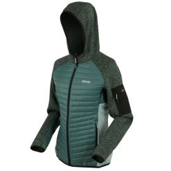 Kurtka damska hybrydowa Newhill. Zielone kurtki sportowe damskie Regatta, bez wzorów, z dzianiny, bez kaptura, trekkingowe. Za 199.99 zł.
