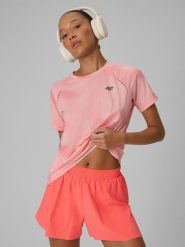 4F Koszulka do biegania szybkoschnąca damska - różowa M. Czerwone koszulki sportowe damskie 4f, l, bez wzorów, z dzianiny, bez kołnierzyka, bez ramiączek, do biegania. Za 129.99 zł.