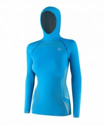 Bluza damska z kapturem Brubeck FITNESS. Niebieskie bluzy damskie Brubeck, uniwersalny, bez wzorów, z materiału, z kapturem. Za 79.99 zł.