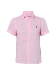 Polo Ralph Lauren Lniana bluzka z krótkim rękawem Kobiety len różowy, S. Czerwone bluzki damskie Polo Ralph Lauren, s, bez wzorów, ze lnu, eleganckie, bez kołnierzyka, bez ramiączek. Za 549.95 zł.