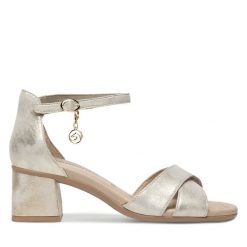 Sandały Remonte. Żółte sandały damskie Remonte, bez wzorów, bez obcasa, na słupku, bez zapięcia. Za 359.99 zł.