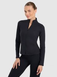 4F Bluza treningowa slim szybkoschnąca damska - czarna L. Czarne bluzy sportowe damskie 4f, l, bez wzorów, z materiału, bez kaptura, na fitness i siłownię. Za 179.99 zł.
