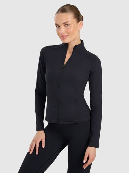 4F Bluza treningowa slim szybkoschnąca damska - czarna S. Czarne bluzy damskie 4f, s, bez wzorów, z materiału, klasyczne. Za 179.99 zł.
