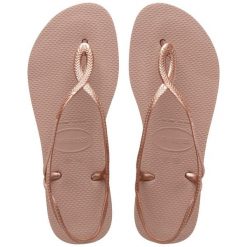 Japonki plażowe damskie Havaianas Luna. Czerwone klapki damskie Havaianas, bez wzorów, z gumy, sportowe, bez obcasa. Za 119.99 zł.