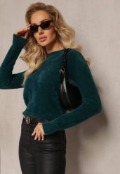 Ciemnozielony Sweter Wełniany Elisabema. Zielone swetry damskie Renee, l, bez wzorów, z tkaniny, casualowe, bez kołnierzyka, bez ramiączek, długie, bez kaptura. Za 64.99 zł.