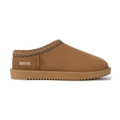 Wodoodporne klapki damskie Risley. Brązowe klapki damskie Regatta, bez wzorów, z materiału, eleganckie, bez obcasa. Za 169.99 zł.