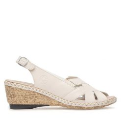 Sandały Rieker. Brązowe klapki damskie Rieker, bez wzorów, bez obcasa, na koturnie, bez zapięcia. Za 229.99 zł.