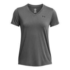 Damski jersey v-neck Under Armour Solid. Czarne t-shirty damskie Under Armour, bez wzorów, z jersey, bez kołnierzyka. Za 186.50 zł.