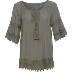 Tunika z koronką i falbanami bonprix khaki. Tuniki damskie marki bonprix. Za 119.99 zł.