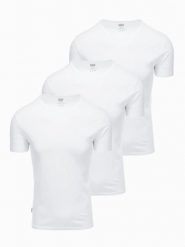 Zestaw męskich koszulek bawełnianych BASIC z okrągłym dekoltem – 3x biały V11 - Rozmiar: S. Białe t-shirty męskie Ombre Clothing, m, bez wzorów, z bawełny, klasyczne, bez kołnierzyka. Za 149.99 zł.
