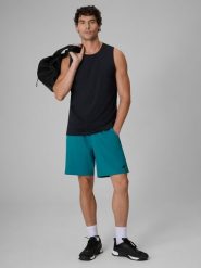 4F Spodenki treningowe szybkoschnące męskie - turkusowe XL. Niebieskie krótkie spodenki sportowe męskie 4f, l, bez wzorów, z materiału, do biegania. Za 99.99 zł.