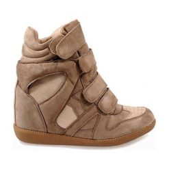 Brązowe Camel sneakersy na koturnie H6601-32. Brązowe botki damskie ButyModne, sportowe, bez obcasa, na koturnie, bez zapięcia. Za 69.00 zł.