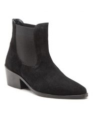 Simple Botki SL-15-02-000050 Czarny. Czarne botki damskie Simple, ze skóry, bez obcasa, na słupku, bez zapięcia. Za 449.99 zł.