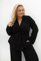 Kardigan z dzianiny prążkowej Stay Close z paskiem i regulowanymi rękawami czarny Plus Size Oversize. Czarne kardigany damskie Moda Size Plus Iwanek, l, bez wzorów, z denimu, eleganckie, krótkie. Za 199.90 zł.