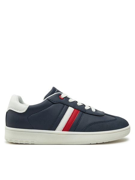 Tommy Hilfiger Sneakersy Stripe Low Cut Lace-Up Sneaker T3X9-33851-1269 S Granatowy. Niebieskie buty sportowe chłopięce Tommy Hilfiger, bez wzorów, ze skóry, bez zapięcia. Za 209.99 zł.