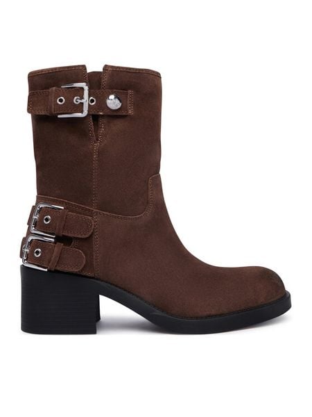 Guess Botki FLTMWE SUE10 Brązowy. Brązowe botki damskie Guess, ze skóry, bez obcasa, na słupku, bez zapięcia. Za 764.99 zł.