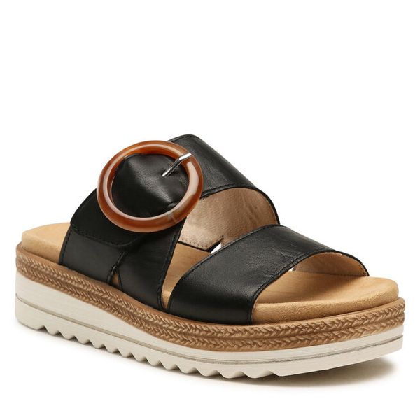 Klapki Remonte. Czarne klapki damskie Remonte, bez wzorów, bez obcasa. Za 279.99 zł.