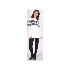 Sweter w skandynawskie wzory, SWE128 ecru/granat MKM. Niebieskie swetry damskie Mkm swetry, na zimę, z dzianiny. Za 143.00 zł.