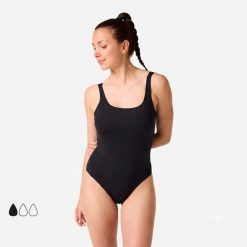 Strój menstruacyjny jednoczęściowy pływacki damski Decathlon Heva. Czarne kostiumy jednoczęściowe damskie NABAIJI, l, bez wzorów, z materiału, wakacyjne, do pływania. Za 129.99 zł.