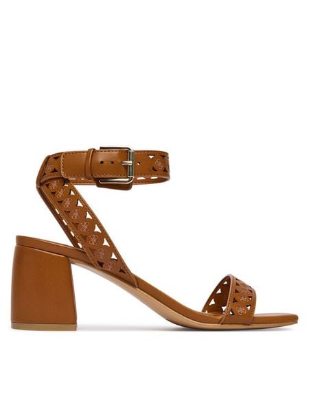 Guess Sandały FLJNE2 LEA03 Brązowy jasny. Brązowe sandały damskie Guess, z aplikacjami, ze skóry, bez obcasa, na słupku, bez zapięcia. Za 520.99 zł.