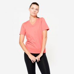 Koszulka z krótkim rękawem damska Domyos Gym & Pilates. Czarne koszulki sportowe damskie NYAMBA, s, bez wzorów, z bawełny, sportowe, bez kołnierzyka. Za 39.99 zł.