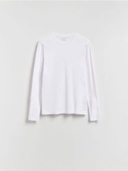 Longsleeve super slim fit - biały. Białe bluzki z długim rękawem męskie Reserved, l, bez wzorów, z bawełny, bez kołnierzyka. Za 79.99 zł.