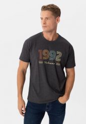 Koszulka z printem, Comfort Fit, T-RETRO. Szare t-shirty męskie Volcano, m, bez wzorów, z bawełny, retro, bez kołnierzyka. Za 69.99 zł.