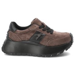 Sneakersy damskie Filippo o nowoczesnym fasonie z kontrastowymi wstawkami czarnymi sznurówkami i wysoką masywną podeszwą ciemnobrązowe, DP6785/26 D B. Brązowe półbuty damskie Filippo, bez wzorów, bez obcasa, na platformie, bez zapięcia. Za 239.00 zł.