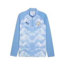 Męska bluza rozgrzewkowa Manchester City F.C. z zamkiem 1/4 PUMA. Niebieskie bluzy męskie Puma, l, bez wzorów, z materiału, bez kaptura. Za 349.00 zł.