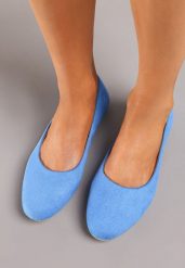 Niebieskie Balerinki z Imitacji Zamszu z Okrągłym Noskiem Garneli. Niebieskie baleriny damskie Born2be, na jesień, bez wzorów, z jeansu, eleganckie, bez obcasa. Za 49.99 zł.